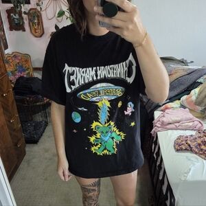 Black Graphic T-Shirt with Colorful Design